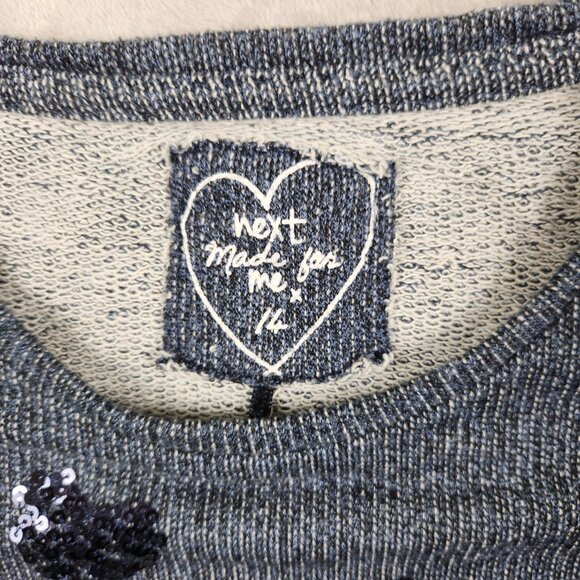 NEXT Sweatshirt Cotton Blend Blue Sequined Hearts Size M - Picture 3 of 8